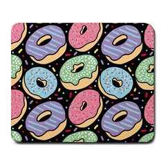 Colorful Donut Seamless Pattern On Black Vector Large Mousepads by Sobalvarro