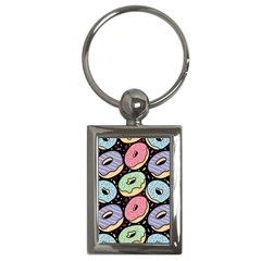 Colorful Donut Seamless Pattern On Black Vector Key Chain (rectangle) by Sobalvarro