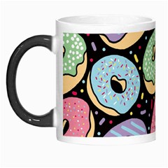 Colorful Donut Seamless Pattern On Black Vector Morph Mugs by Sobalvarro