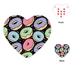 Colorful Donut Seamless Pattern On Black Vector Playing Cards Single Design (heart) by Sobalvarro