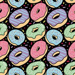 Colorful Donut Seamless Pattern On Black Vector Canvas 12  X 12  by Sobalvarro