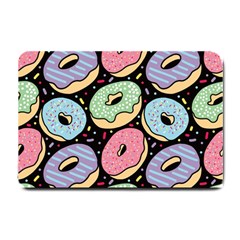 Colorful Donut Seamless Pattern On Black Vector Small Doormat  by Sobalvarro