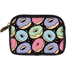 Colorful Donut Seamless Pattern On Black Vector Digital Camera Leather Case by Sobalvarro