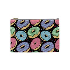 Colorful Donut Seamless Pattern On Black Vector Cosmetic Bag (medium) by Sobalvarro
