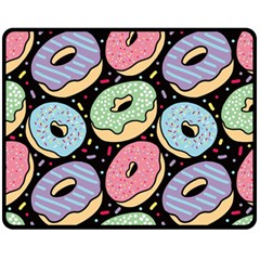 Colorful Donut Seamless Pattern On Black Vector Fleece Blanket (medium)  by Sobalvarro