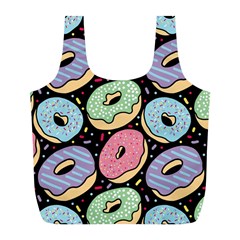 Colorful Donut Seamless Pattern On Black Vector Full Print Recycle Bag (l) by Sobalvarro