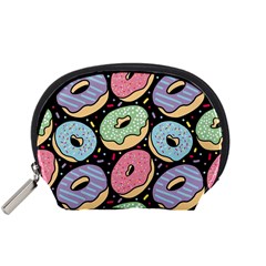 Colorful Donut Seamless Pattern On Black Vector Accessory Pouch (small) by Sobalvarro