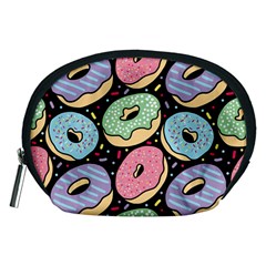 Colorful Donut Seamless Pattern On Black Vector Accessory Pouch (medium) by Sobalvarro