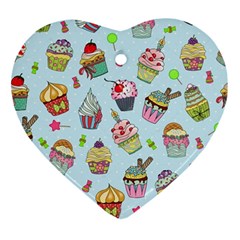 Cupcake Doodle Pattern Ornament (heart) by Sobalvarro