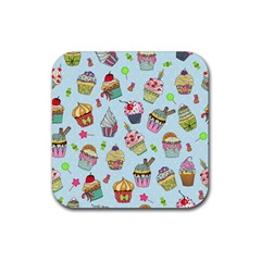 Cupcake Doodle Pattern Rubber Coaster (square)  by Sobalvarro