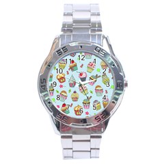 Cupcake Doodle Pattern Stainless Steel Analogue Watch by Sobalvarro