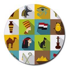 Egypt Travel Items Icons Set Flat Style Round Mousepads by Wegoenart
