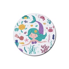 Set Cute Mermaid Seaweeds Marine Inhabitants Rubber Round Coaster (4 Pack)  by Wegoenart