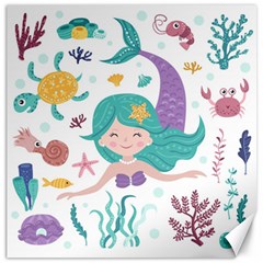 Set Cute Mermaid Seaweeds Marine Inhabitants Canvas 12  X 12  by Wegoenart