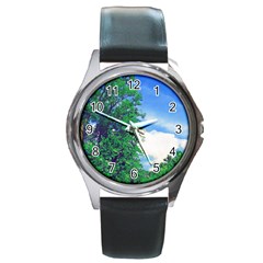 The Deep Blue Sky Round Metal Watch by Fractalsandkaleidoscopes