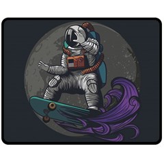 Illustration Astronaut Cosmonaut Paying Skateboard Sport Space With Astronaut Suit Double Sided Fleece Blanket (medium)  by Vaneshart