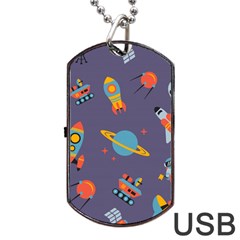 Space Seamless Pattern Dog Tag Usb Flash (one Side)