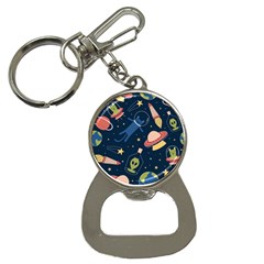 Seamless Pattern With Funny Aliens Cat Galaxy Bottle Opener Key Chain by Vaneshart