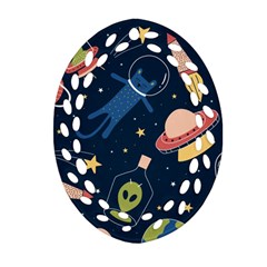 Seamless Pattern With Funny Aliens Cat Galaxy Oval Filigree Ornament (two Sides) by Vaneshart