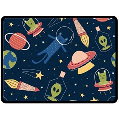 Seamless Pattern With Funny Aliens Cat Galaxy Double Sided Fleece Blanket (large)  by Vaneshart