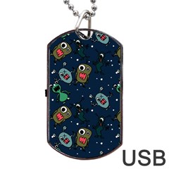 Monster Alien Pattern Seamless Background Dog Tag Usb Flash (two Sides)