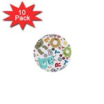 Seamless Pattern Vector With Funny Robots Cartoon 1  Mini Buttons (10 pack) 