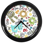 Seamless Pattern Vector With Funny Robots Cartoon Wall Clock (Black)