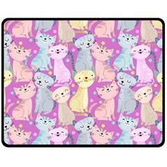 Colorful Cute Cat Seamless Pattern Purple Background Double Sided Fleece Blanket (medium)  by Vaneshart
