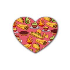 Seamless Pattern Mexican Food Hat Traditional Heart Coaster (4 Pack)  by Vaneshart