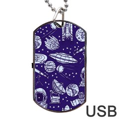Space Sketch Seamless Pattern Dog Tag Usb Flash (two Sides) by Vaneshart