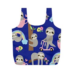 Hand Drawn Cute Sloth Pattern Background Full Print Recycle Bag (m) by Vaneshart