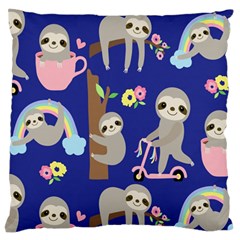 Hand Drawn Cute Sloth Pattern Background Standard Flano Cushion Case (two Sides) by Vaneshart