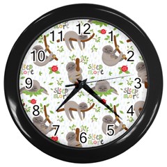 Seamless Pattern With Cute Sloths Sleep More Wall Clock (black) by Vaneshart