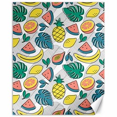 Seamless Pattern Tropical Fruit Banana Watermelon Papaya Lemon Orange Monstera Canvas 11  X 14  by Vaneshart