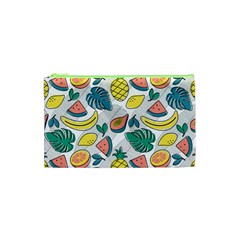 Seamless Pattern Tropical Fruit Banana Watermelon Papaya Lemon Orange Monstera Cosmetic Bag (xs) by Vaneshart