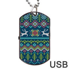 Background With Fabric Texture Winter Dog Tag Usb Flash (one Side)