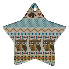 Fabric Texture With Owls Star Ornament (two Sides) by Vaneshart
