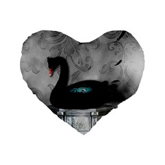 Wonderful Black Swan With Dark Mermaid Standard 16  Premium Flano Heart Shape Cushions by FantasyWorld7