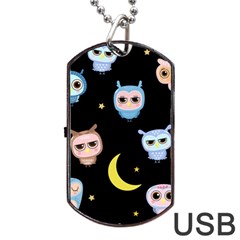 Cute Owl Doodles With Moon Star Seamless Pattern Dog Tag Usb Flash (one Side)