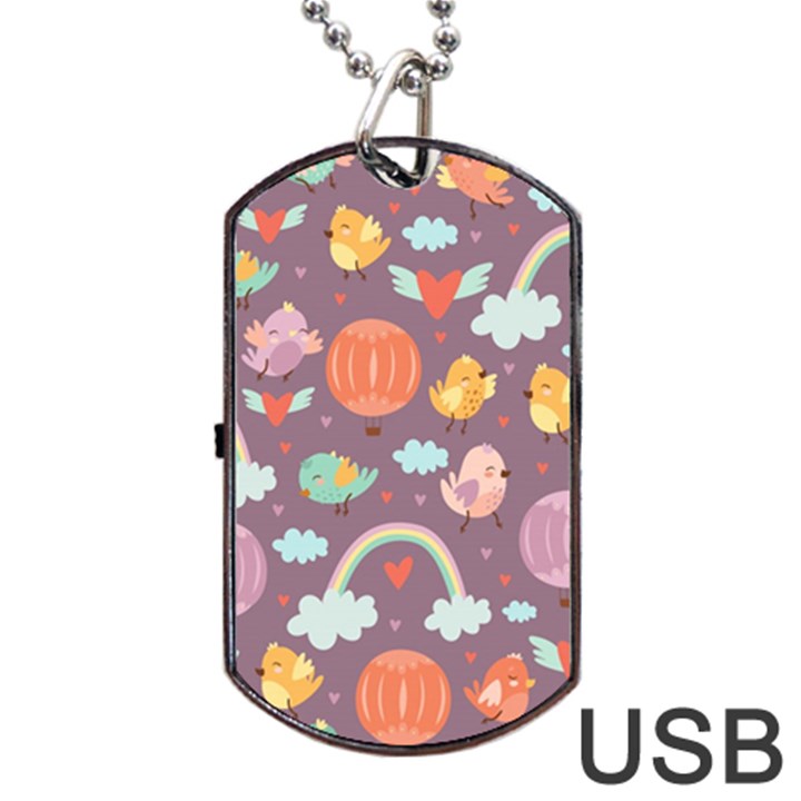 Cute Seamless Pattern With Doodle Birds Balloons Dog Tag USB Flash (One Side)