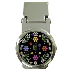 Embroidery Seamless Pattern With Flowers Money Clip Watches by Vaneshart