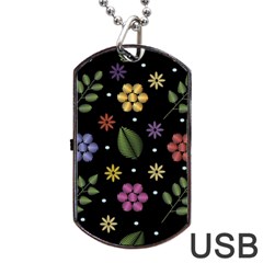 Embroidery Seamless Pattern With Flowers Dog Tag Usb Flash (two Sides)