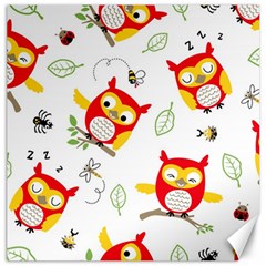 Seamless Pattern Vector Owl Cartoon With Bugs Canvas 16  X 16  by Vaneshart