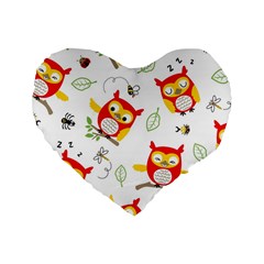 Seamless Pattern Vector Owl Cartoon With Bugs Standard 16  Premium Flano Heart Shape Cushions by Vaneshart