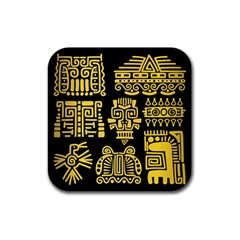 American Golden Ancient Totems Rubber Coaster (square)  by Vaneshart