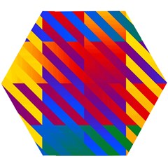 Gay Pride Rainbow Diagonal Striped Checkered Squares Wooden Puzzle Hexagon by VernenInk