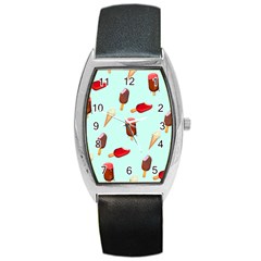 Ice Cream Pattern, Light Blue Background Barrel Style Metal Watch by Casemiro