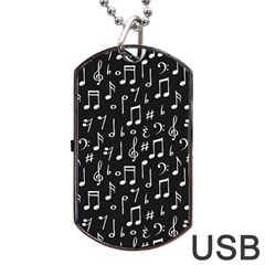 Chalk Music Notes Signs Seamless Pattern Dog Tag Usb Flash (two Sides)