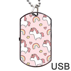 Cute-unicorn-rainbow-seamless-pattern-background Dog Tag Usb Flash (one Side)