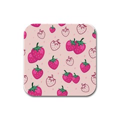 Seamless-strawberry-fruit-pattern-background Rubber Square Coaster (4 Pack)  by Vaneshart